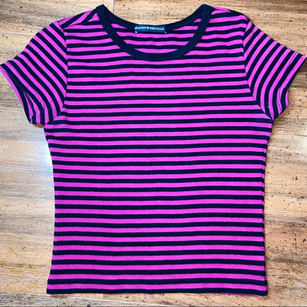 Brandy Melville magenta and black striped top
